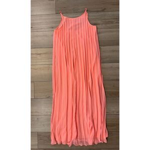 BCBGeneration Dress Women's S Small Maxi Neon Coral Chiffon Boho Pleated resort